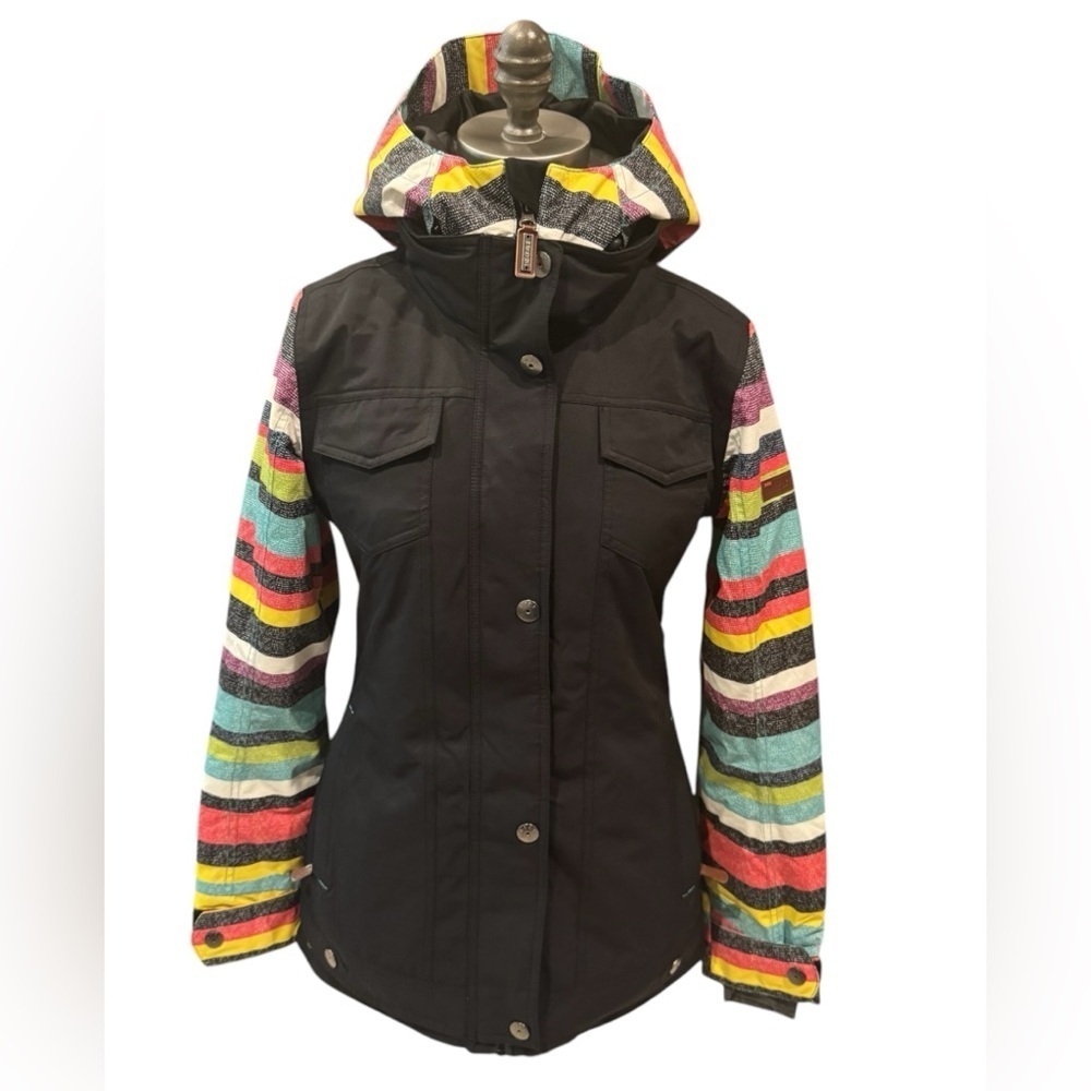 Roxy Ski Snowboarding Jacket Black Poolside Stripes Anthracite XS